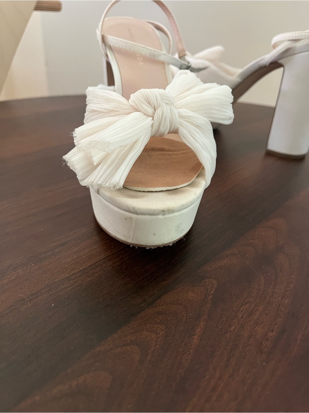Loeffler Randall Natalia Pleated Bow Platform Sandals White Size 8.5 Wedding - Picture 8 of 12